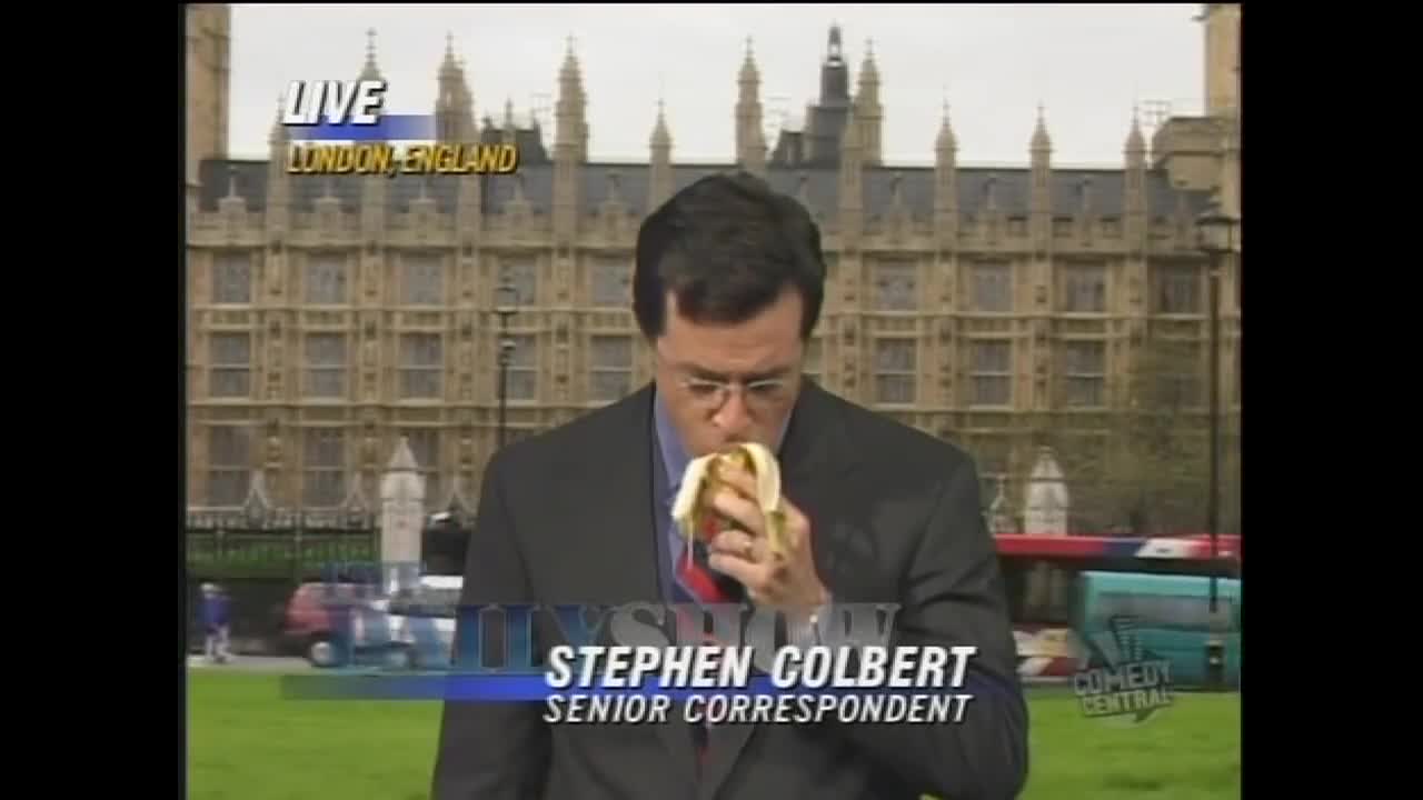 The Daily Show Stephen Colbert deepthroats a banana
