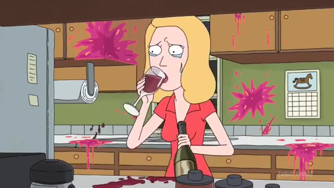 Rick and Morty Crying and drinking wine